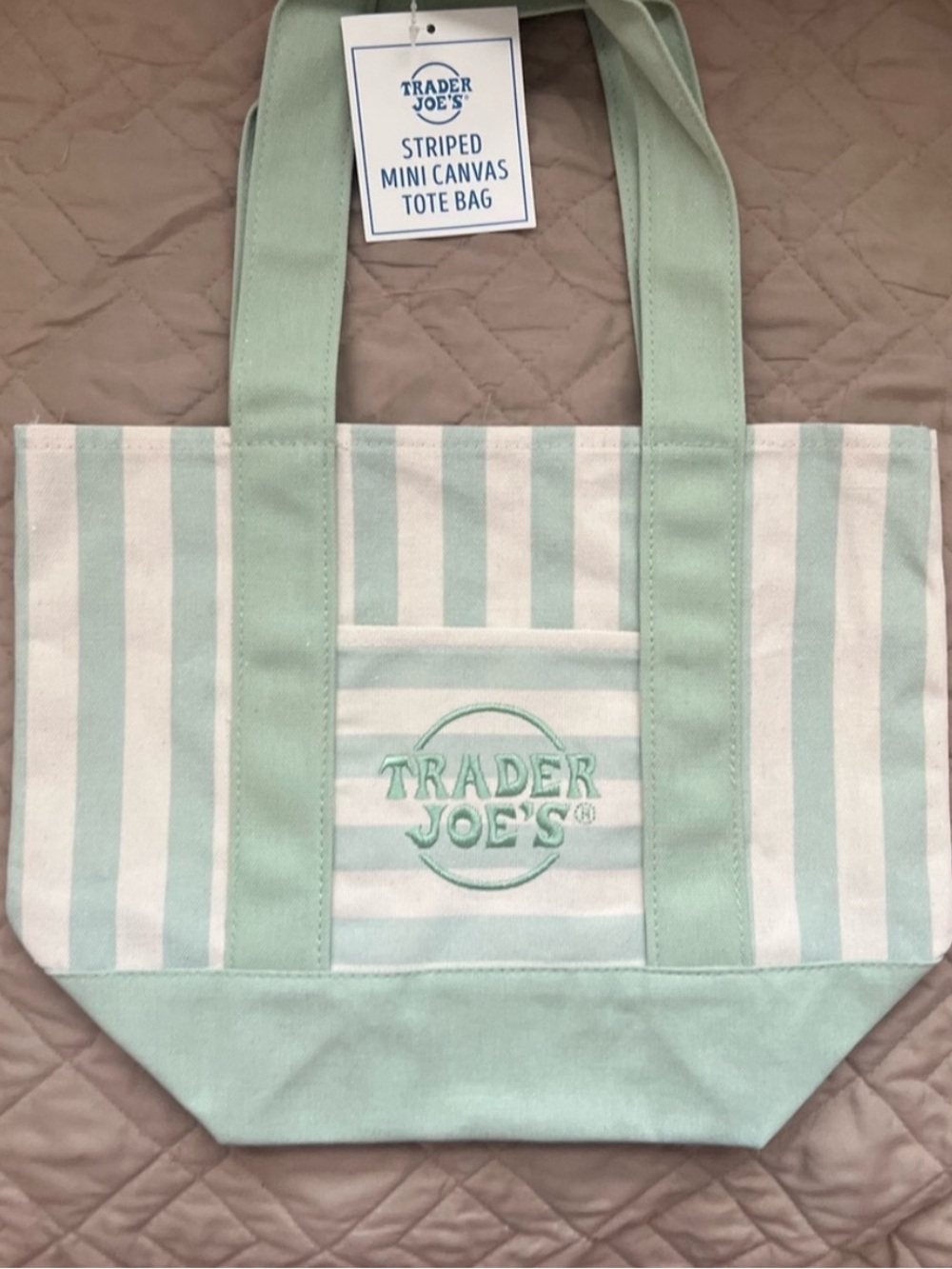 Trader Joe's Light Blue Striped Canvas Tote Bag
